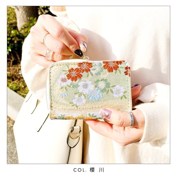 【Leo&Aoi公式ショップ】 西陣織 極 ミニ財布 財布 金襴 ミニウォレット コンパクト ラウンドファスナー サイフ さいふ ウォレット 小さい財布 カード収納 ラウンド財布 ミニサイフ 和風 和柄 和 豪華 織物 鳳凰 桜 櫻 宝尽くし 華文 花文 流水 ハンドメイド