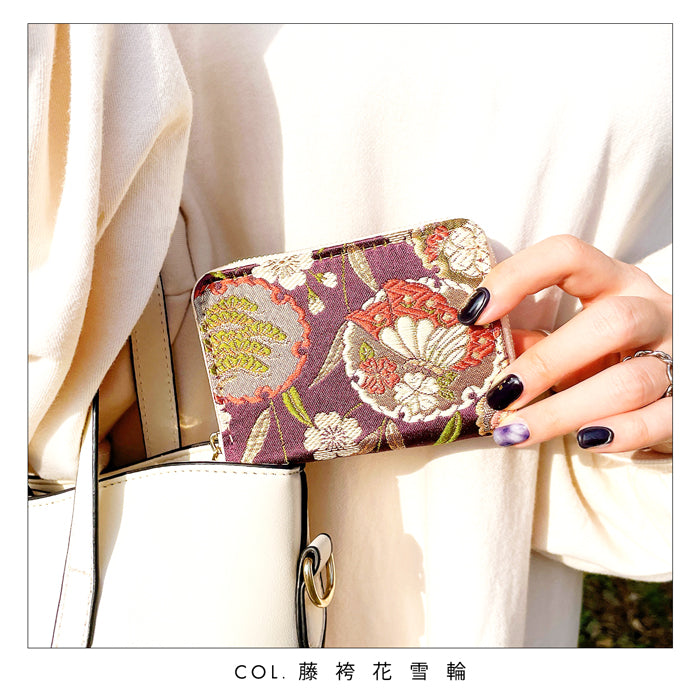 【Leo&Aoi公式ショップ】 西陣織 極 ミニ財布 財布 金襴 ミニウォレット コンパクト ラウンドファスナー サイフ さいふ ウォレット 小さい財布 カード収納 ラウンド財布 ミニサイフ 和風 和柄 和 豪華 織物 鳳凰 桜 櫻 宝尽くし 華文 花文 流水 ハンドメイド