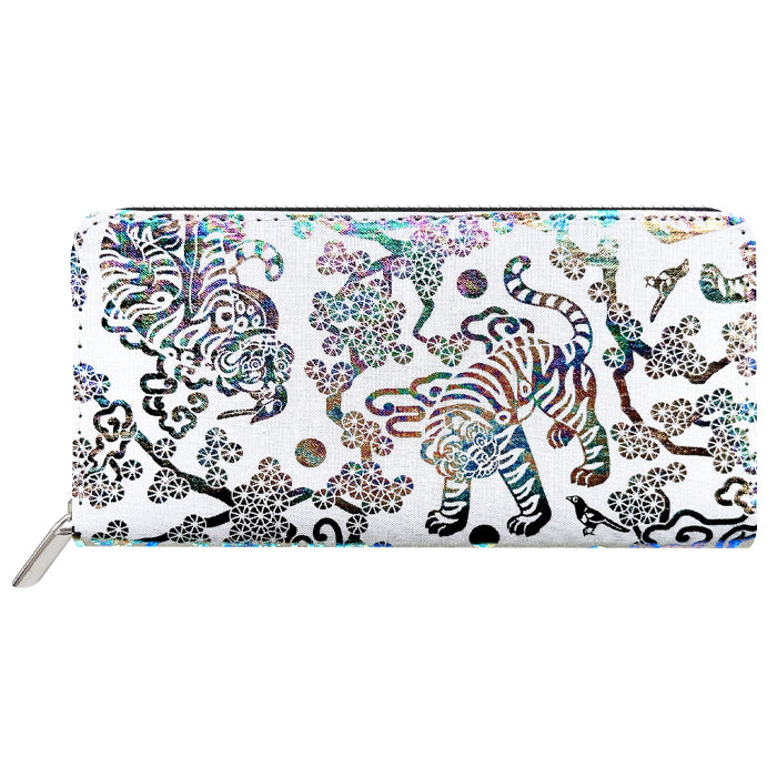 【Leo&Aoi公式ショップ】 長財布 韓流生地 ラウンド型長財布 財布 カード収納 韓流 韓国デザイン 虹色ホイル 伝統柄【安心の返品保証付き】