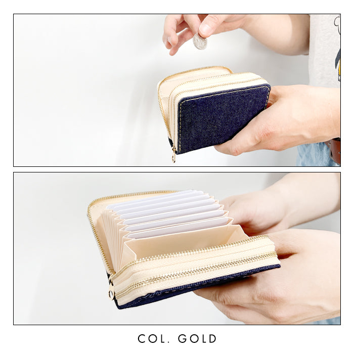 【Leo&Aoi公式ショップ】 児島デニム 財布 蛇腹 ダブルファスナー メンズ レディース カード収納 ミニ財布 小さい財布 使いやすい ラウンド型財布 【安心の返品保証付き】