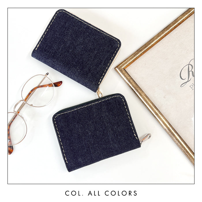 【Leo&Aoi公式ショップ】児島デニム 蛇腹 シンプル財布 本革 財布 メンズ レディース ラウンド型ファスナー ミニ財布 カード入れ 【安心の返品保証付き】