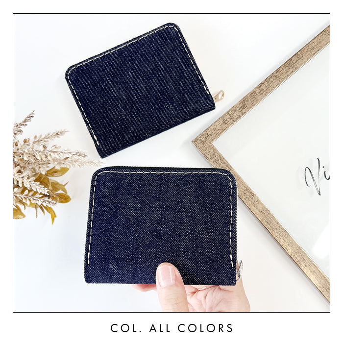 【Leo&Aoi公式ショップ】児島デニム 蛇腹 シンプル財布 本革 財布 メンズ レディース ラウンド型ファスナー ミニ財布 カード入れ 【安心の返品保証付き】