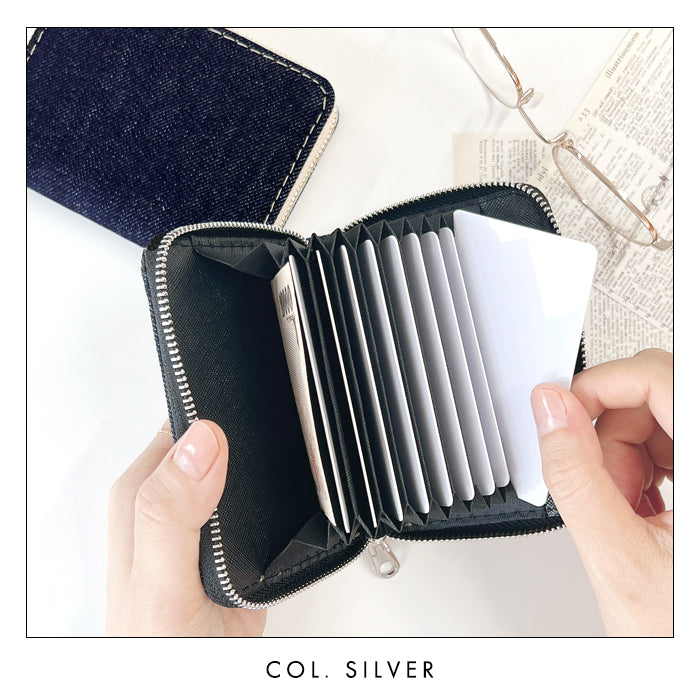 【Leo&Aoi公式ショップ】児島デニム 蛇腹 シンプル財布 本革 財布 メンズ レディース ラウンド型ファスナー ミニ財布 カード入れ 【安心の返品保証付き】