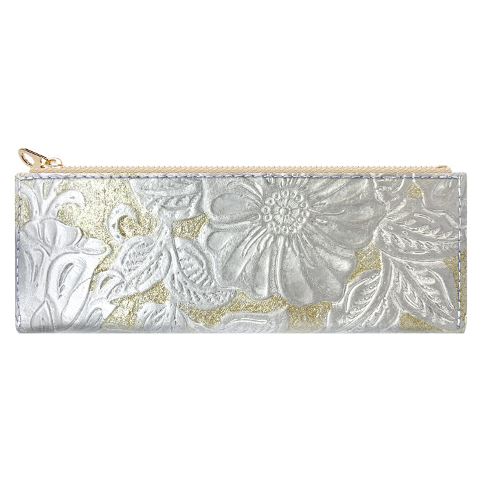 【Leo&Aoi公式ショップ】 ラメフラワー 型押し ペンケース 本革 筆箱 レザー ペン入れ コンパクト スリム 文具 筆記用具 ふで箱 収納 革 上品 花 フラワー お洒落 高級 ペン ケース 【安心の返品保証付き】