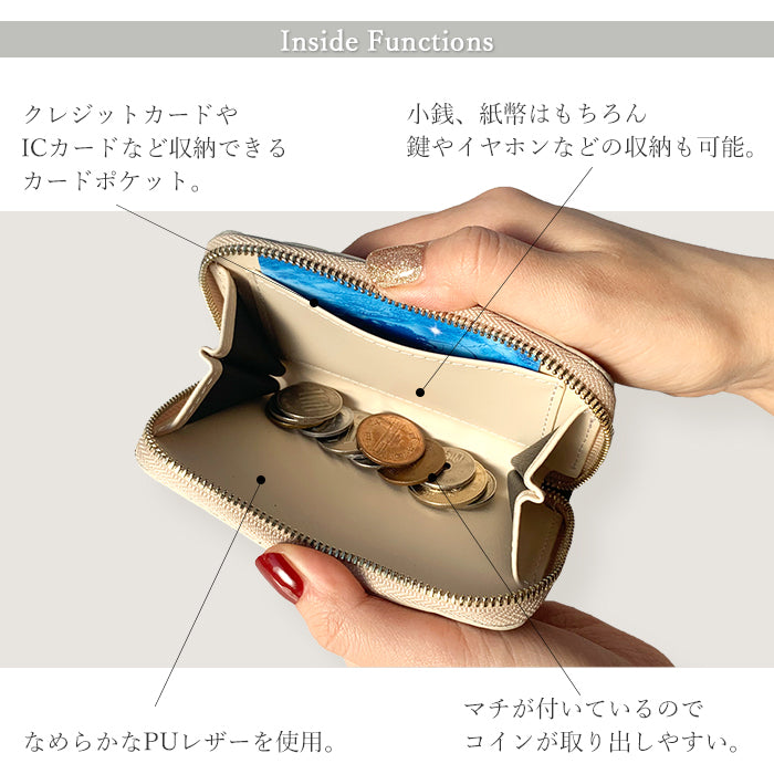 【Leo&Aoi公式ショップ】 ラメフラワー 型押し コインケース ラウンドファスナー 本革 コンパクト 小物入れ 牛革 ポーチ 小型財布 小銭入れ 革 高級 レザー ケース 花【安心の返品保証付き】