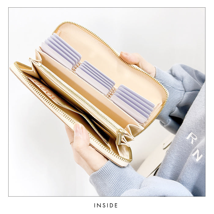 【Leo&Aoi公式ショップ】 本革 ラメフラワー型押し 蛇腹 カードポケット付き 財布 長財布 ラウンド型ファスナー レディース 大容量 【安心の返品保証付き】