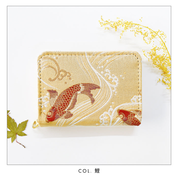 【Leo&Aoi公式ショップ】 西陣織 松 ミニ財布 財布 金襴 ミニウォレット コンパクト ラウンドファスナー サイフ さいふ ウォレット 小さい財布 カード収納 ラウンド財布 ミニサイフ 和風 和柄 和 豪華 織物 鳳凰 桜 鯉 源氏物語 花唐草 鶴 七宝地文 ハンドメイド