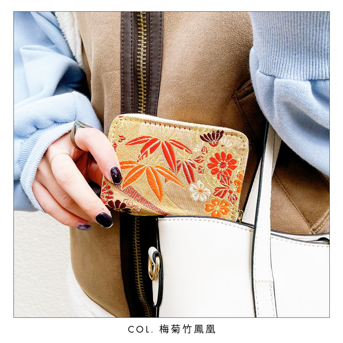 【Leo&Aoi公式ショップ】 西陣織 松 ミニ財布 財布 金襴 ミニウォレット コンパクト ラウンドファスナー サイフ さいふ ウォレット 小さい財布 カード収納 ラウンド財布 ミニサイフ 和風 和柄 和 豪華 織物 鳳凰 桜 鯉 源氏物語 花唐草 鶴 七宝地文 ハンドメイド