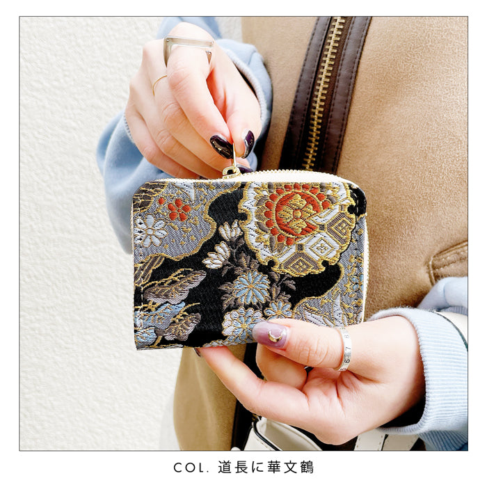 【Leo&Aoi公式ショップ】 西陣織 松 ミニ財布 財布 金襴 ミニウォレット コンパクト ラウンドファスナー サイフ さいふ ウォレット 小さい財布 カード収納 ラウンド財布 ミニサイフ 和風 和柄 和 豪華 織物 鳳凰 桜 鯉 源氏物語 花唐草 鶴 七宝地文 ハンドメイド