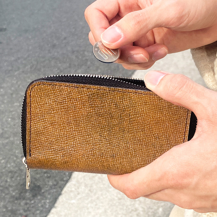 【Leo&Aoi公式ショップ】 男の型押し コインケース 本革 ラウンドファスナー ポーチ 小型財布 小銭入れ コンパクト 小物入れ 革 高級 牛革 レザー ケース メンズ レディース【安心の返品保証付き】