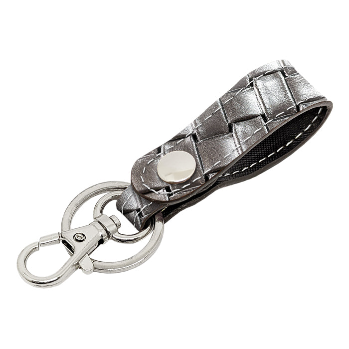 【Leo&Aoi公式ショップ】 本革 キーリング スナップボタン キーホルダー バッグチャーム メタリック 編み込み風 【安心の返品保証付き】