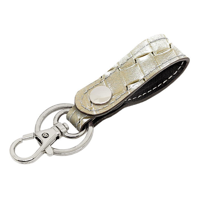 【Leo&Aoi公式ショップ】 本革 キーリング スナップボタン キーホルダー バッグチャーム メタリック 編み込み風 【安心の返品保証付き】