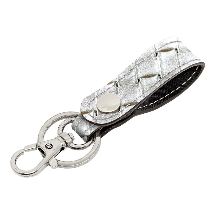【Leo&Aoi公式ショップ】 本革 キーリング スナップボタン キーホルダー バッグチャーム メタリック 編み込み風 【安心の返品保証付き】