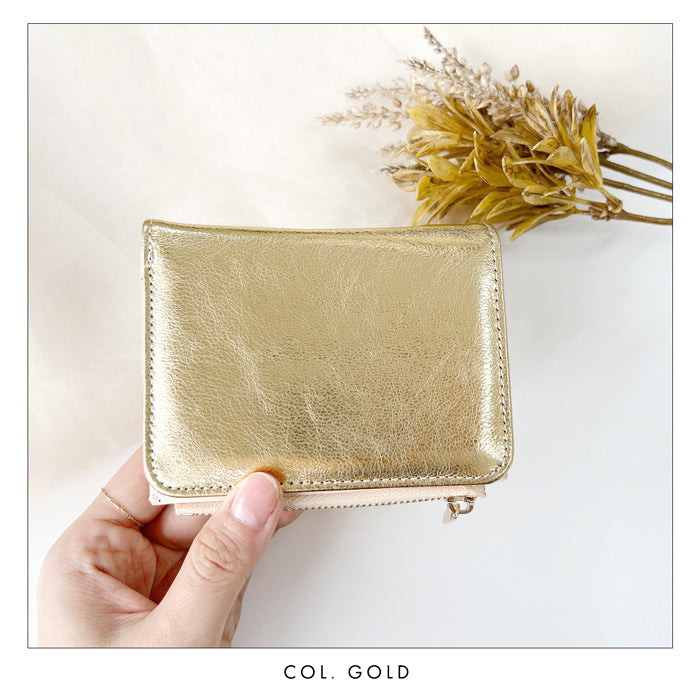 【Leo&Aoi公式ショップ】本革 メタリック てのひら財布 二つ折り財布 レディース メンズ カード収納 小銭入れ コインケース付き サイフ ウォレット 革 レザー 牛革 【WM-D2-03】 【安心の返品保証付き】
