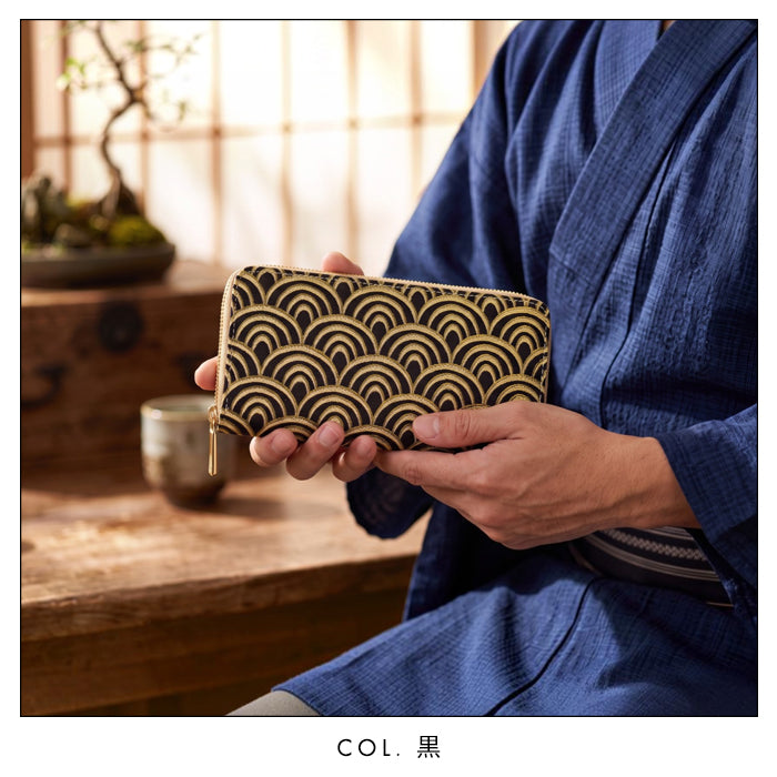 【Leo&Aoi公式ショップ】 西陣織 青海波 長財布 金襴 財布 ラウンドファスナー カード収納 サイフ さいふ ウォレット ラウンド長財布 ラウンド財布 長サイフ 和風 和柄 和 豪華 織物 レディース メンズ 女性 男性 ハンドメイド【安心の返品保証付き】