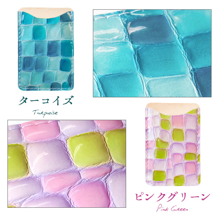 【Leo&Aoi公式ショップ】 ちょっと上品な ステンドグラス スマホ カード収納 カードケース 本革 貼り付け 背面 薄型 カードポケット 背面収納 レザー ポケット カード入れ スリム ICカード 定期入れ シール CARD POCKET 【安心の返品保証付き】