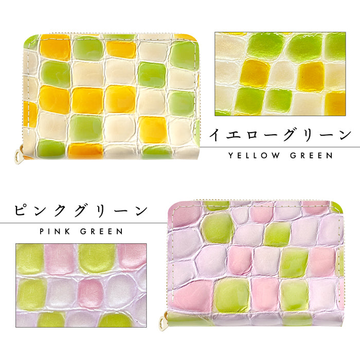 【Leo&Aoi公式ショップ】 ちょっと上品な ステンドグラス ミニ財布 財布 ミニ財布 本革 ミニウォレット コンパクト ラウンドファスナー 牛革 サイフ さいふ ウォレット 小さい財布 革 エナメル レザー カード収納 革財布 ラウンド財布 ミニサイフ レディース