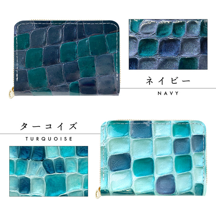【Leo&Aoi公式ショップ】 ちょっと上品な ステンドグラス ミニ財布 財布 ミニ財布 本革 ミニウォレット コンパクト ラウンドファスナー 牛革 サイフ さいふ ウォレット 小さい財布 革 エナメル レザー カード収納 革財布 ラウンド財布 ミニサイフ レディース