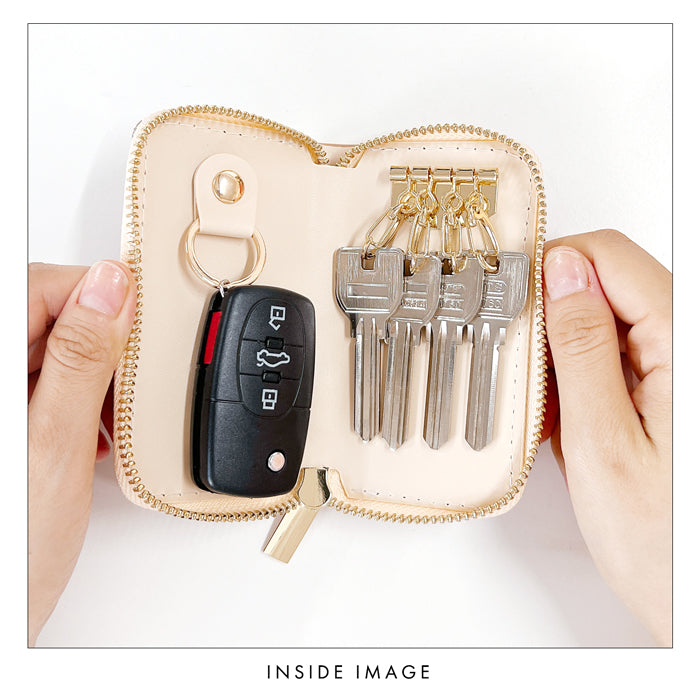 【Leo&Aoi公式ショップ】 牛革 ちょっと上品な ステンドグラス ラウンド型キーケース 4連 本革 レディース スマートキー レザー 鍵入れ 鍵 カギ 収納 スリム コンパクト キーホルダー キーケース エナメル加工 日本製 【安心の返品保証付き】