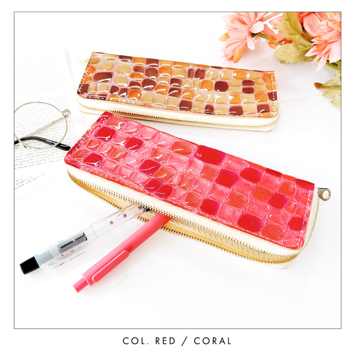 【Leo&Aoi公式ショップ】 ステンドグラス ラウンド型 ペンケース 本革 筆箱 レザー ペン入れ コンパクト スリム 文具 筆記用具 ふで箱 収納 革 上品 かわいい 可愛い お洒落 高級 ペン ケース エナメル 【安心の返品保証付き】