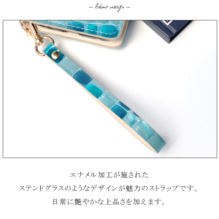 【Leo&Aoi公式ショップ】 ちょっと上品な ステンドグラス ナスカン付き ストラップ 本革 マルチストラップ 携帯ストラップ レザー 携帯 スマホ キーホルダー パスケース 定期入れ リストストラップ 革 牛革 手帳型 スマホケース 落下防止 レディース 【安心の返品保証付き】