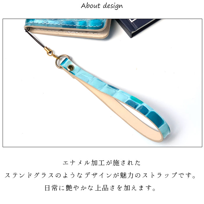 【Leo&Aoi公式ショップ】 ちょっと上品な ステンドグラス ストラップ 本革 マルチストラップ 携帯ストラップ レザー 携帯 スマホ キーホルダー パスケース 定期入れ リストストラップ 革 牛革 手帳型 スマホケース 落下防止 レディース 【安心の返品保証付き】
