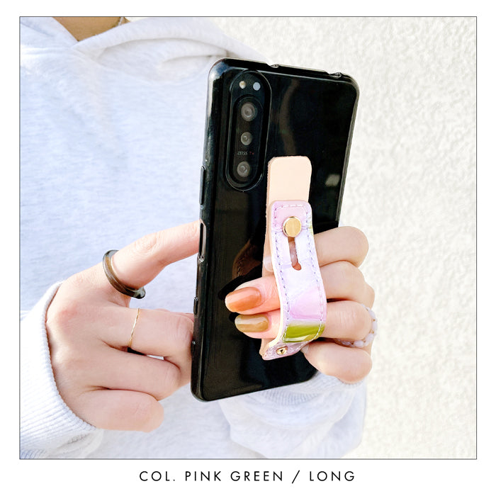 【Leo&Aoi公式ショップ】 ちょっと上品な ステンドグラス スマホバンド スマホベルト 本革 レザー スマホリング 落下防止 ベルト バンド ホルダー 片手 スタンド スライドベルト スマホスタンド エナメル加工 レディース 女性 革 【安心の返品保証付き】