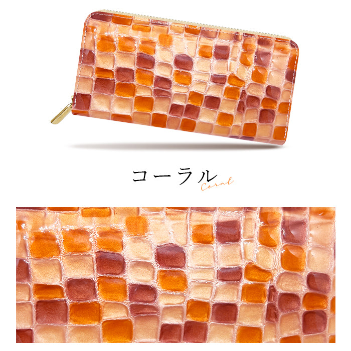 ちょっと上品な ステンドグラス エナメル加工 財布 長財布 レディース 本革 ラウンドファスナー サイフ さいふ ウォレット 革 牛革 レザー カード収納 革財布 ラウンド長財布 ラウンド財布 長サイフ 本革長財布 ハンドメイド