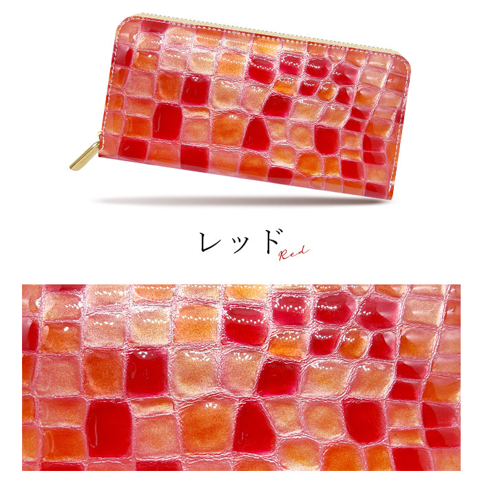 ちょっと上品な ステンドグラス エナメル加工 財布 長財布 レディース 本革 ラウンドファスナー サイフ さいふ ウォレット 革 牛革 レザー カード収納 革財布 ラウンド長財布 ラウンド財布 長サイフ 本革長財布 ハンドメイド