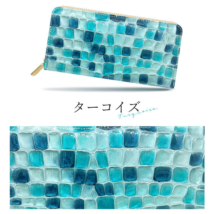 ちょっと上品な ステンドグラス エナメル加工 財布 長財布 レディース 本革 ラウンドファスナー サイフ さいふ ウォレット 革 牛革 レザー カード収納 革財布 ラウンド長財布 ラウンド財布 長サイフ 本革長財布 ハンドメイド