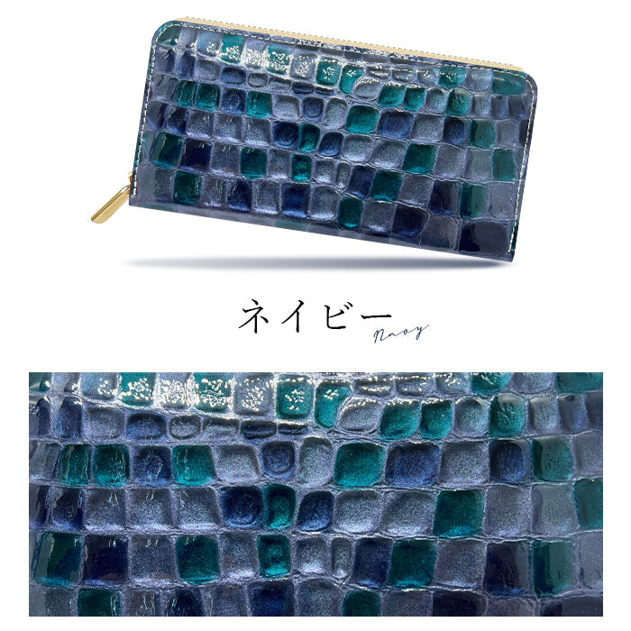 ちょっと上品な ステンドグラス エナメル加工 財布 長財布 レディース 本革 ラウンドファスナー サイフ さいふ ウォレット 革 牛革 レザー カード収納 革財布 ラウンド長財布 ラウンド財布 長サイフ 本革長財布 ハンドメイド