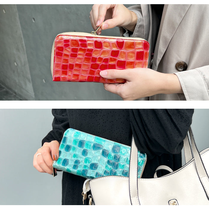 ちょっと上品な ステンドグラス エナメル加工 財布 長財布 レディース 本革 ラウンドファスナー サイフ さいふ ウォレット 革 牛革 レザー カード収納 革財布 ラウンド長財布 ラウンド財布 長サイフ 本革長財布 ハンドメイド
