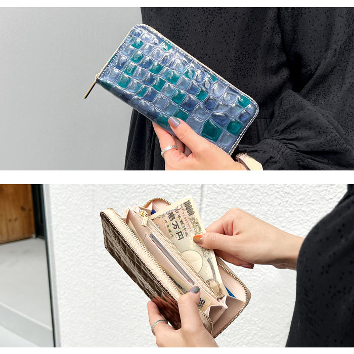 ちょっと上品な ステンドグラス エナメル加工 財布 長財布 レディース 本革 ラウンドファスナー サイフ さいふ ウォレット 革 牛革 レザー カード収納 革財布 ラウンド長財布 ラウンド財布 長サイフ 本革長財布 ハンドメイド