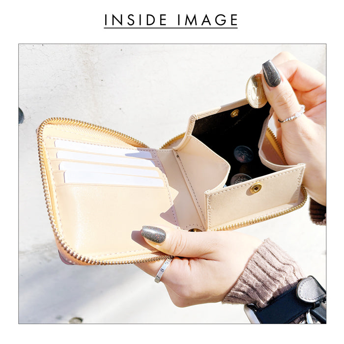 【Leo&Aoi公式ショップ】 ニュアンスカラー ラウンド型 二つ折り財布 本革 財布 ラウンドファスナー 小銭入れ レディース コンパクト コインケース付き 【安心の返品保証付き】