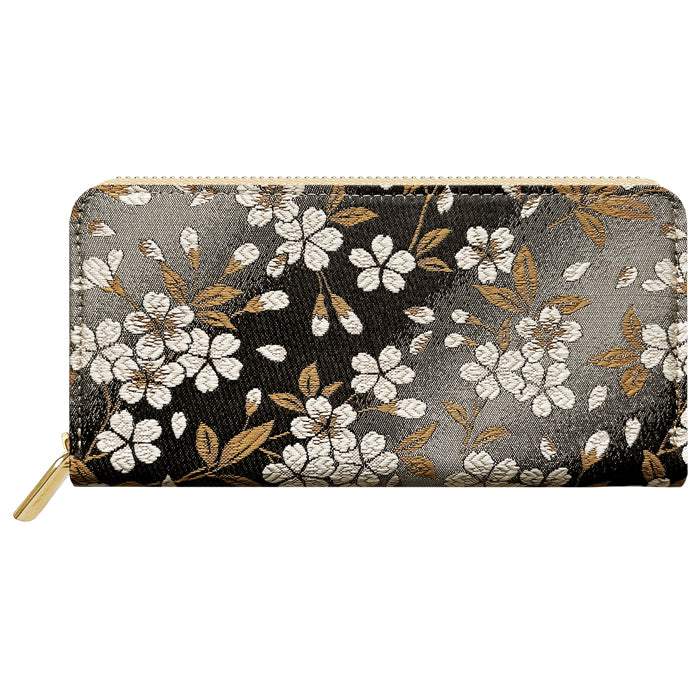 【Leo&Aoi公式ショップ】 西陣織 朧月夜桜 長財布 金襴 財布 ラウンドファスナー カード収納 サイフ さいふ ウォレット ラウンド長財布 ラウンド財布 長サイフ 和風 和柄 和 豪華 織物 レディース メンズ 女性 男性 ハンドメイド 【安心の返品保証付き】