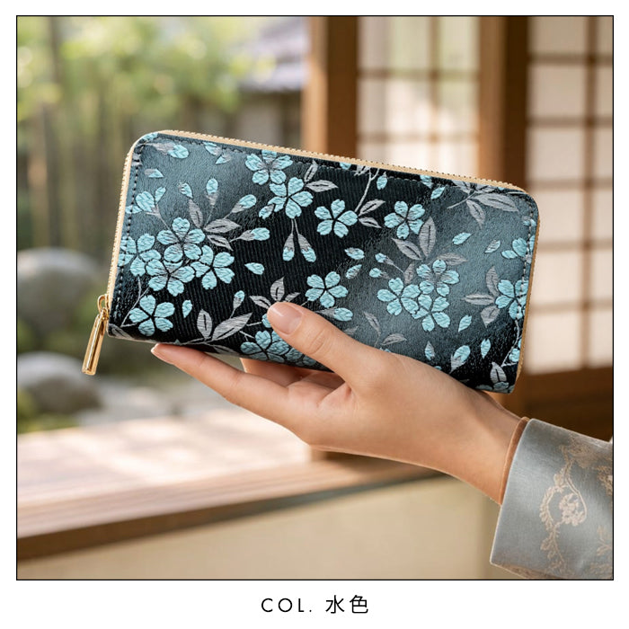 【Leo&Aoi公式ショップ】 西陣織 朧月夜桜 長財布 金襴 財布 ラウンドファスナー カード収納 サイフ さいふ ウォレット ラウンド長財布 ラウンド財布 長サイフ 和風 和柄 和 豪華 織物 レディース メンズ 女性 男性 ハンドメイド 【安心の返品保証付き】
