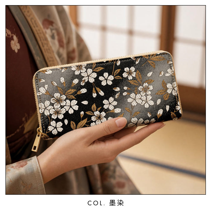 【Leo&Aoi公式ショップ】 西陣織 朧月夜桜 長財布 金襴 財布 ラウンドファスナー カード収納 サイフ さいふ ウォレット ラウンド長財布 ラウンド財布 長サイフ 和風 和柄 和 豪華 織物 レディース メンズ 女性 男性 ハンドメイド 【安心の返品保証付き】