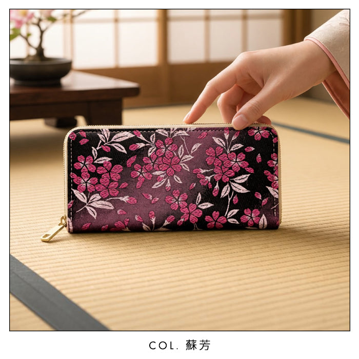 【Leo&Aoi公式ショップ】 西陣織 朧月夜桜 長財布 金襴 財布 ラウンドファスナー カード収納 サイフ さいふ ウォレット ラウンド長財布 ラウンド財布 長サイフ 和風 和柄 和 豪華 織物 レディース メンズ 女性 男性 ハンドメイド 【安心の返品保証付き】