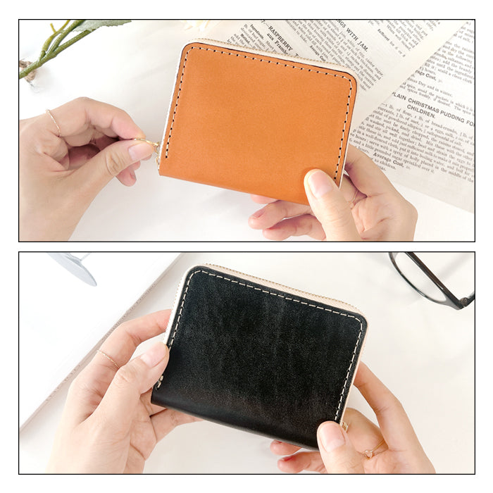 【Leo&Aoi公式ショップ】 やさしいおかんの本革 栃木レザー 蛇腹 ダブルファスナー 財布 本革 レディース カード収納 ミニ財布 小さい財布 使いやすい 牛革 革財布 ラウンド型財布 【安心の返品保証付き】