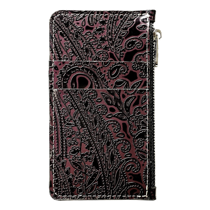 【Leo&Aoi公式ショップ】 ペイズリー柄 スリムウォレット 本革 薄型 財布 ミニ財布 お札入れ コインケース 小型財布 マルチケース 小銭入れ カード入れ コンパクト コンパクトウォレット 革 高級 牛革 レザー ケース セカンド財布 キュッシュレス フラグメントケース 型押し 【安心の返品保証付き】