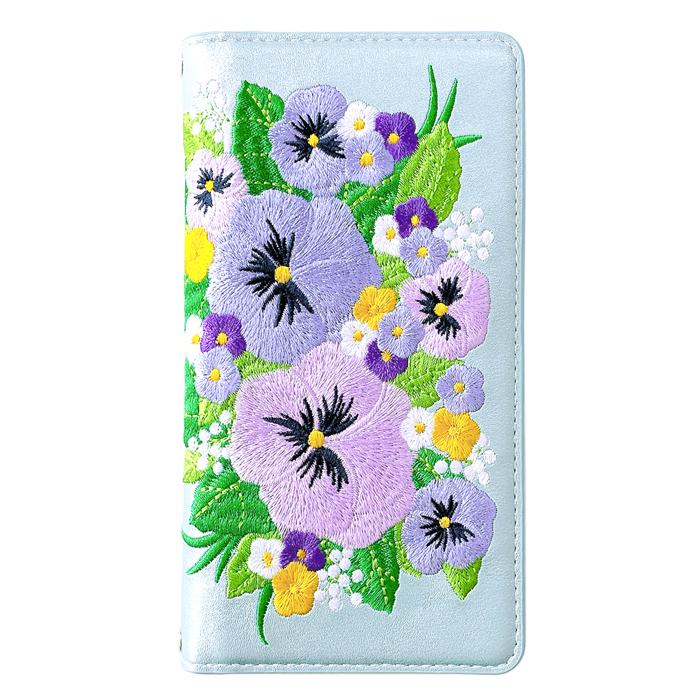【Leo&Aoi公式ショップ】 パンジー 刺繍 スマホケース 手帳型ケース 100機種以上対応