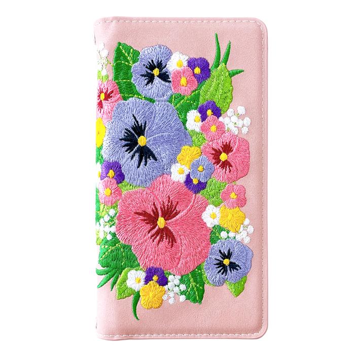 【Leo&Aoi公式ショップ】 パンジー 刺繍 スマホケース 手帳型ケース 100機種以上対応