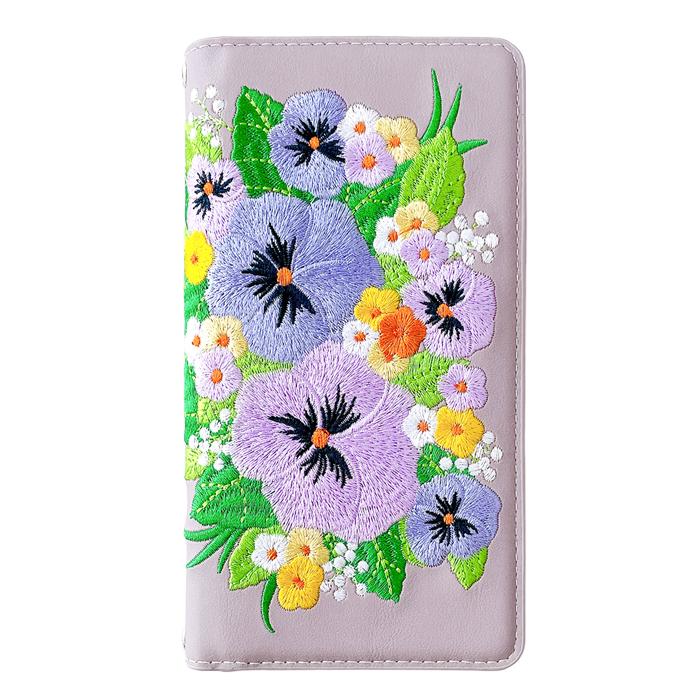 【Leo&Aoi公式ショップ】 パンジー 刺繍 スマホケース 手帳型ケース 100機種以上対応