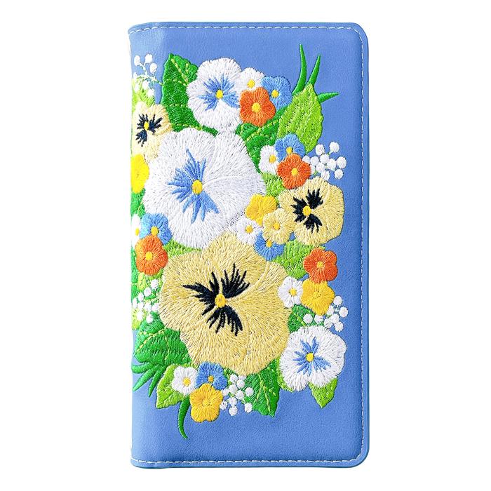 【Leo&Aoi公式ショップ】 パンジー 刺繍 スマホケース 手帳型ケース 100機種以上対応