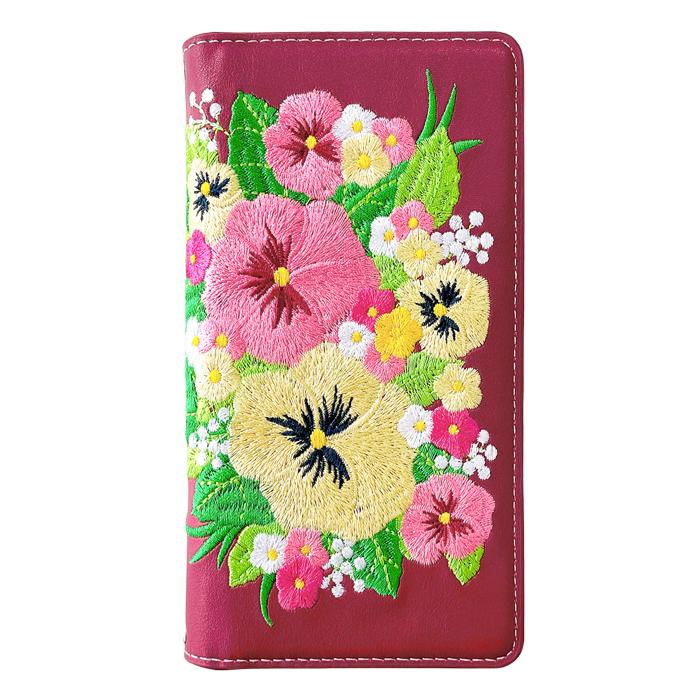 【Leo&Aoi公式ショップ】 パンジー 刺繍 スマホケース 手帳型ケース 100機種以上対応
