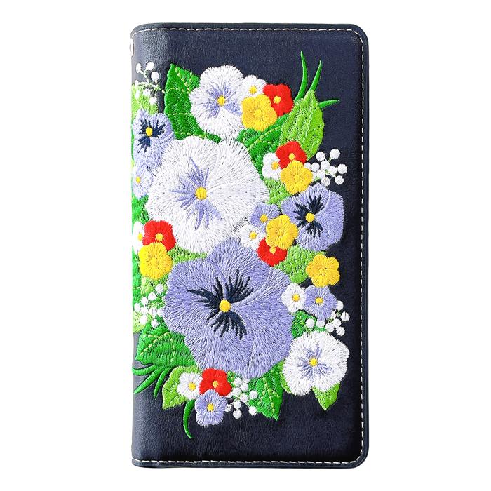 【Leo&Aoi公式ショップ】 パンジー 刺繍 スマホケース 手帳型ケース 100機種以上対応