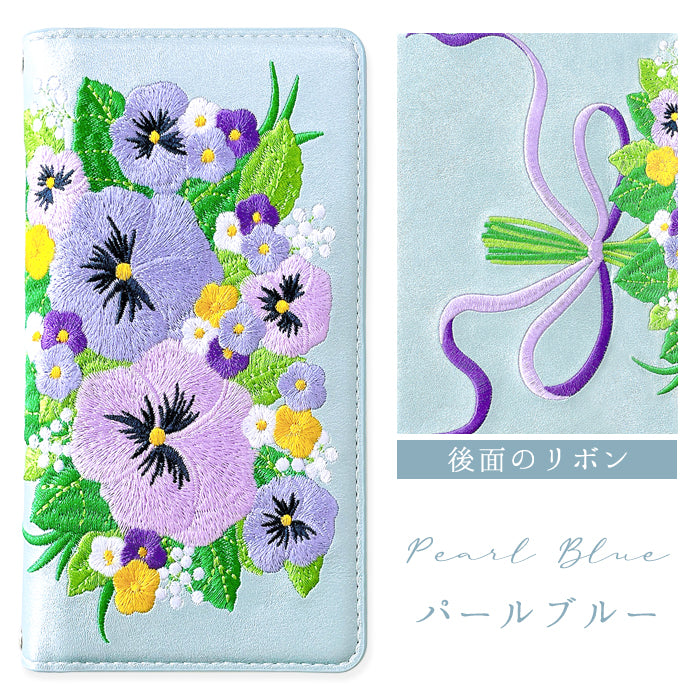 【Leo&Aoi公式ショップ】 パンジー 刺繍 スマホケース 手帳型ケース 100機種以上対応
