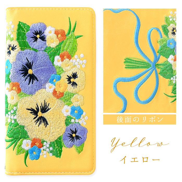 【Leo&Aoi公式ショップ】 パンジー 刺繍 スマホケース 手帳型ケース 100機種以上対応