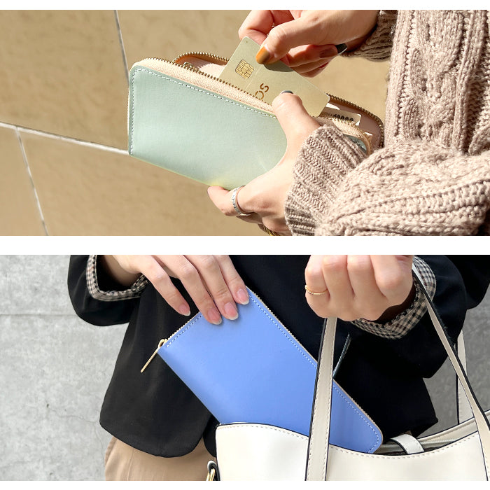 【Leo&Aoi公式ショップ】 パステルカラー 長財布 マット シンプル 財布 レディース 本革 パステル ラウンドファスナー サイフ さいふ ウォレット 革 牛革 レザー カード収納 革財布 ラウンド長財布 ラウンド財布 長サイフ 本革長財布 ハンドメイド【安心の返品保証付き】