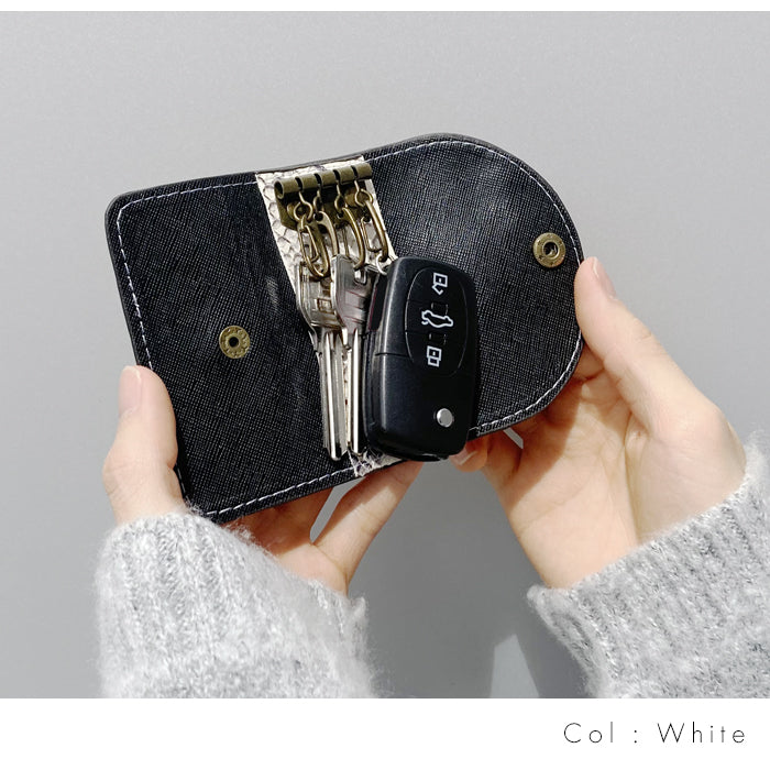 【Leo&Aoi公式ショップ】 ダイヤモンド パイソン キーケース 4連 本革 メンズ レディース スマートキー 三つ折り 山羊革 レザー 鍵入れ 鍵 カギ 収納 スリム コンパクト キーホルダー 4連キーケース 型押し ヘビ柄 【安心の返品保証付き】